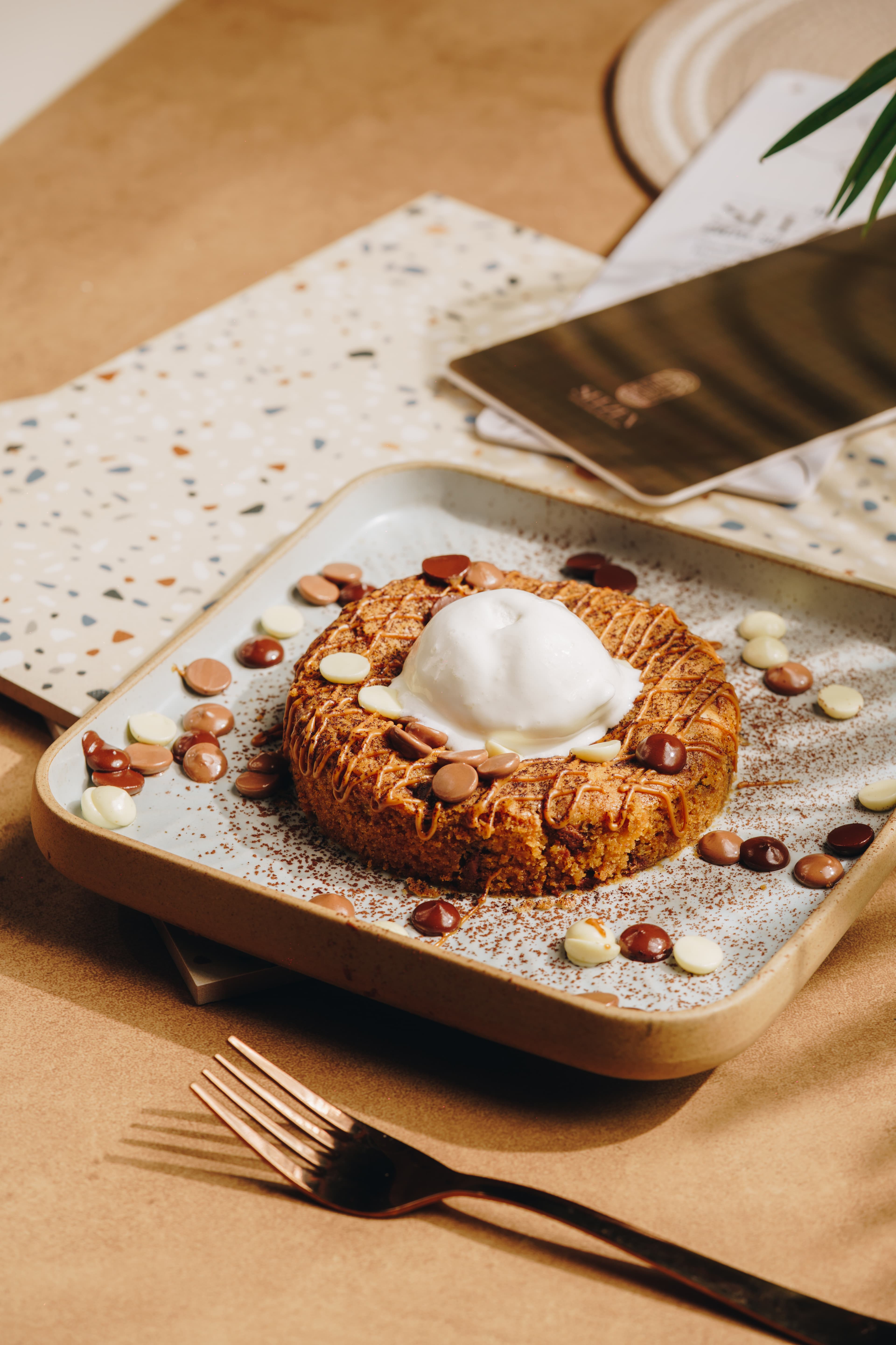 Cookie Dough Pie with vanilla ice cream and chocolate chips at Seezen Coffee House & Kitchen